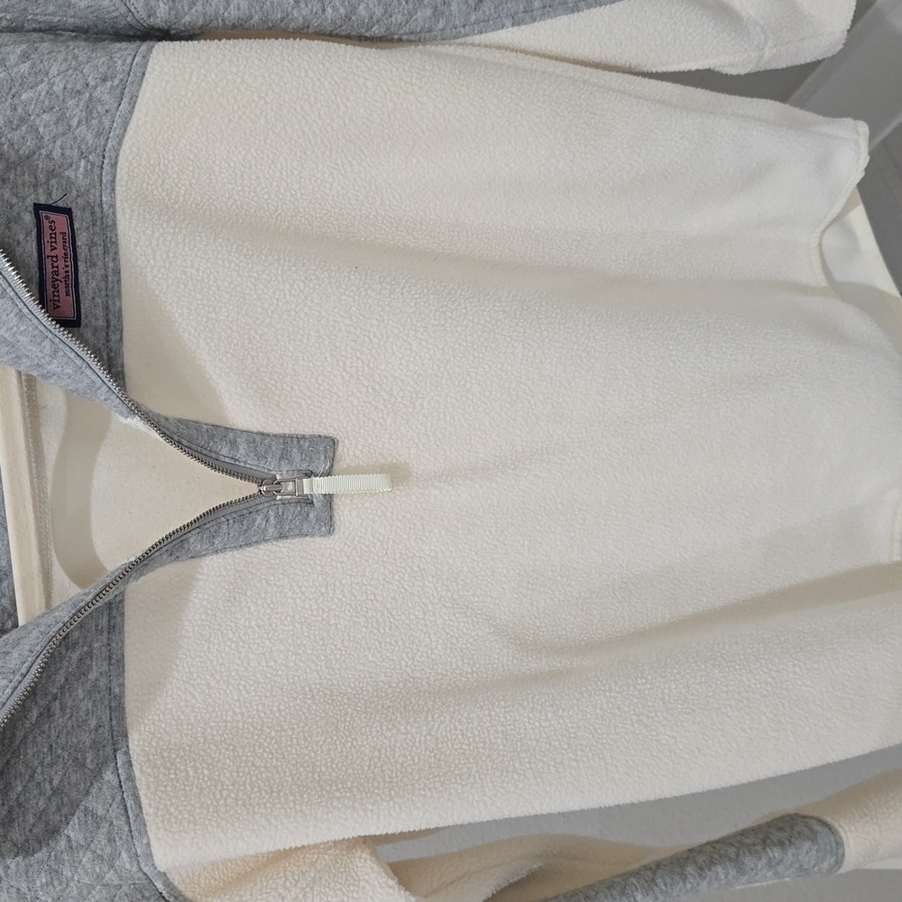 Vineyard Vines Women's Cream Grey Quilted Fleece Pullover Half Zip Womens XXS - Picture 8 of 14